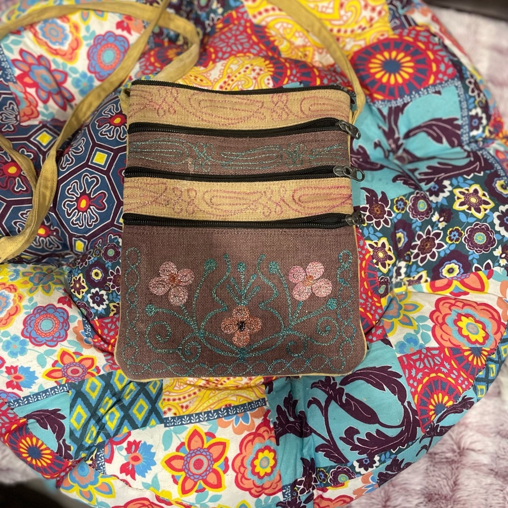 Embroidered Brown Crossbody Bag